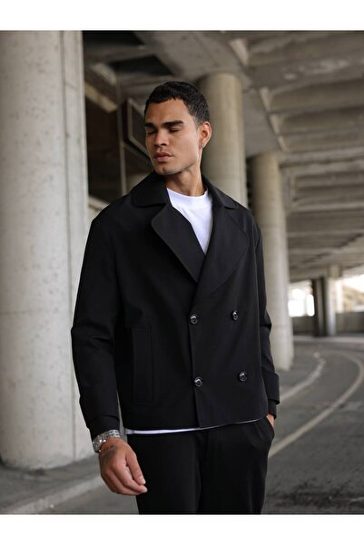 MATTİMODA Erkek Kruvaze Yaka Crop Fit Kısa Trençkot