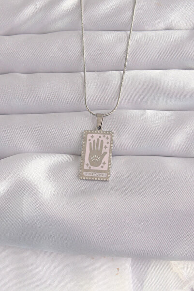 Skygo 316L Steel Silver Color Pink Enamel Hand Figure Tarot Necklace - Tj-Bko...