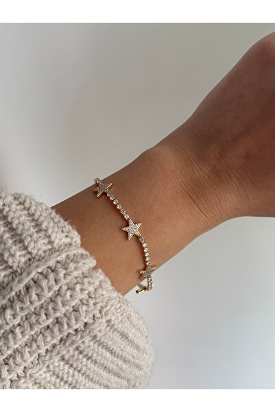 Owentis Çelik Gold Full Taşlı Yıldız Romma Bileklik -kararma yapmaz-