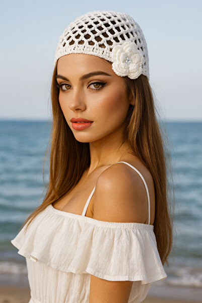 HAPPY HANDMADE قبعة شبكية بتصميم خاص مزينة بالزهور/قبعة بيضاء/باندانا/هدية