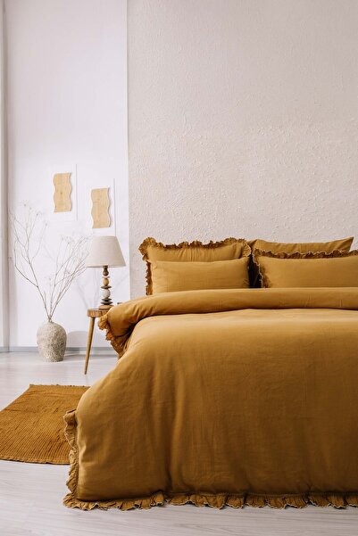 JOJOMIA Nina Double Duvet Cover Set 200X220 Mustard (6 Pieces)