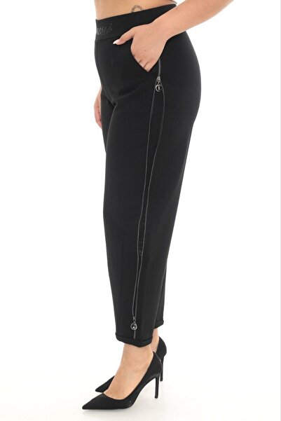 ZANESSI Plus Size Mom High Waist Zipper Detail Knitted Women's Pants