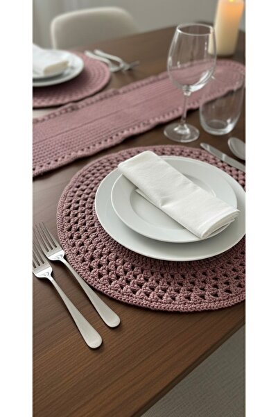 ATESH LUNA HANDMADE El Örgüsü 6 Kişilik Makrome Supla Takımı, Supla, Runner,