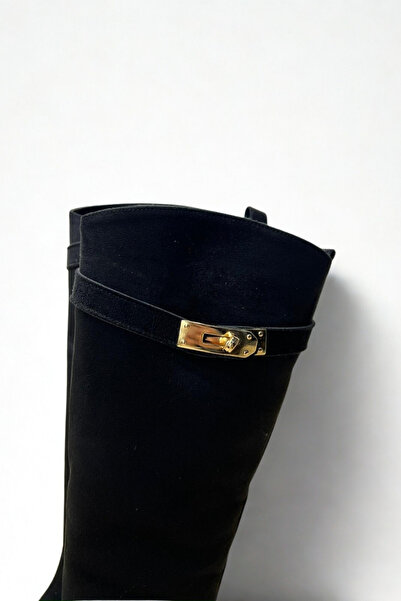 inizio Black Suede Riding Women's Boots V4256