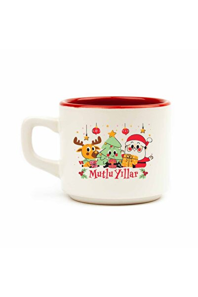 PALTO TASARIM Mutlu Yıllar Noel Baba Doodle Beyaz Venüs Kupa -Yılbaşı Temalı Kupa