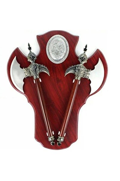 Ems Set of 2 Axes on a wooden stand, decorative, wall-mounted, panoply
