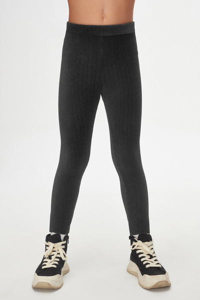 LOVETTI Anthracite Girl's Corded Fabric Velvet Tights