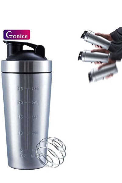 Gonice 750ml Stainless Steel Protein Shaker Bottle with Wire Whisk