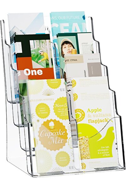 Slasa حامل كتيبات أكريليك (22×28 سم) حامل عرض أدبيات شفاف مكون من 4 طبقات للمكتب
