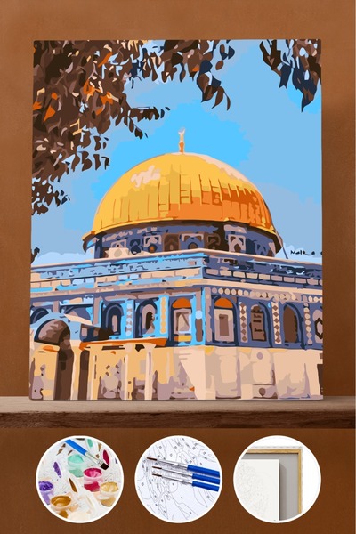 Pastelya Sayılarla Boyama Seti Çerçeveli Kasnaklı Mescidi Aksa 40x50 cm KY 1937
