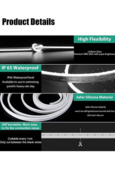 Generic LED Neon Light Strip, 16.4ft/5m, 12V RGB Light Rope, Waterproof IP65, Cuttable Neon Sign