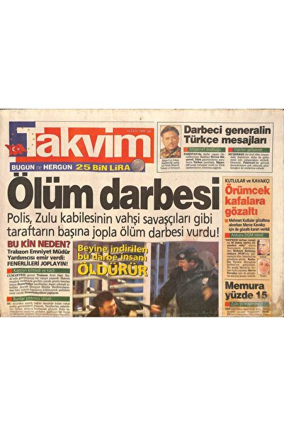 Gökçe Koleksiyon Takvim Gazetesi 19 Ekim 1999 - Trabzon Emniyet Müdür Yardımc...