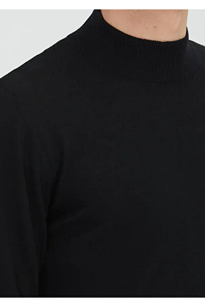 Ramsey Μαύρο πουλόβερ με μισό ζιβάγκο από 100% μαλλί πλεκτό