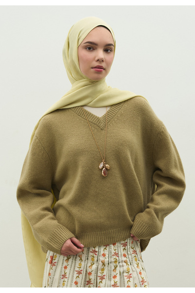 Freshscarfs شال جاكار قطني مطرز باللون الأصفر الناعم