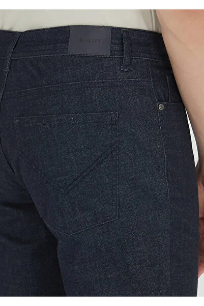 Ramsey Navy Blue Plain Woven Regular Fit Casual Cotton Blended Trousers