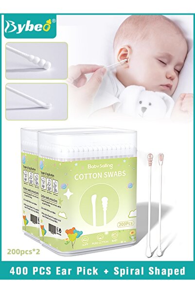 BYBEO 400 قطعة من أعواد القطن للأطفال، ملعقة أذن مزدوجة الرأس، أعواد قطنية لل...