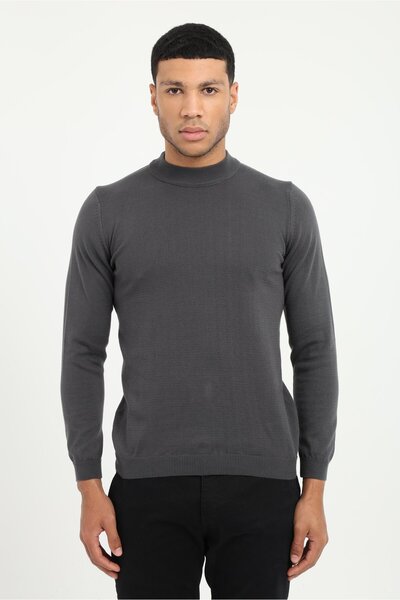 Dufy Antrasit Yarım Balıkçı Düz Regular Fit Erkek Triko