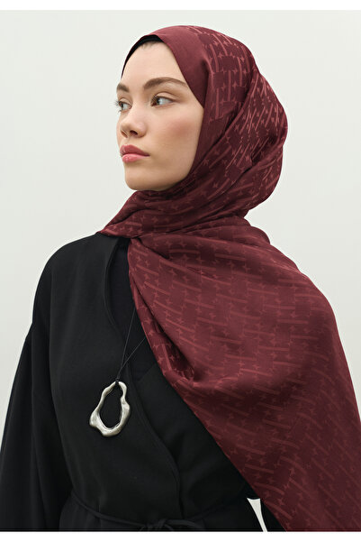 Freshscarfs Monogram Cotton Flosh Jacquard Shawl Plum Rust