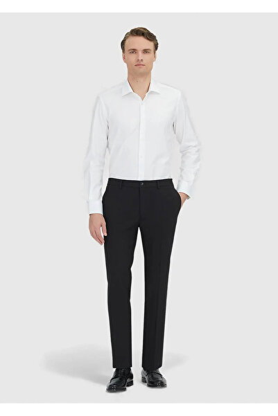 Ramsey Black Plain Fabric Comfort Fit Classic 100% Wool Trousers