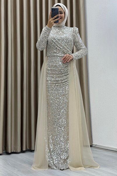 Matik Abiyem Pipe Sequin and Tulle Evening Dress