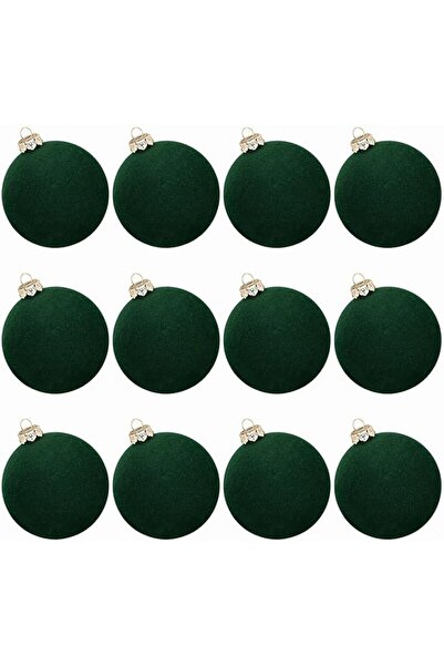 Generic MYELLU Velvet-Flocked Hand-Painted Mini Ball Ornaments - 6cm Dark Green (Set)