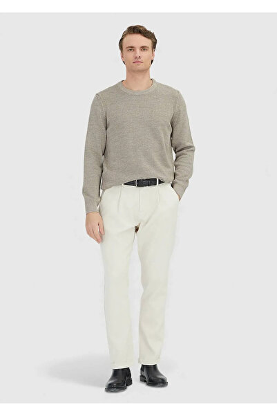 Ramsey Μπεζ πλεκτό πουλόβερ με λαιμόκοψη από μαλλί Σελανίκης