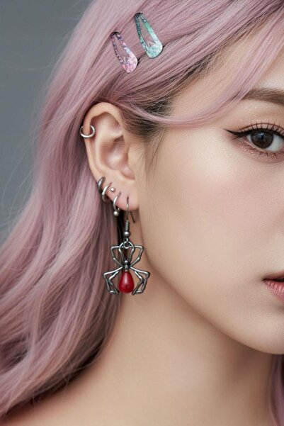 Karakedi Silver Red Spider Gothic Earrings