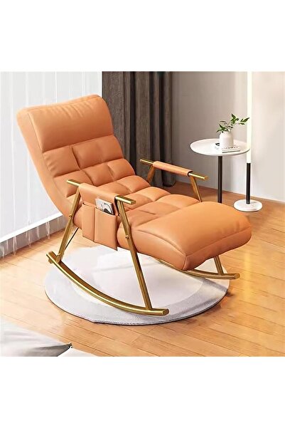 Roam shop Modern Rocking Recliner Chair with Ottoman – Upholstered Fabric Lounge Chair with High Back orange