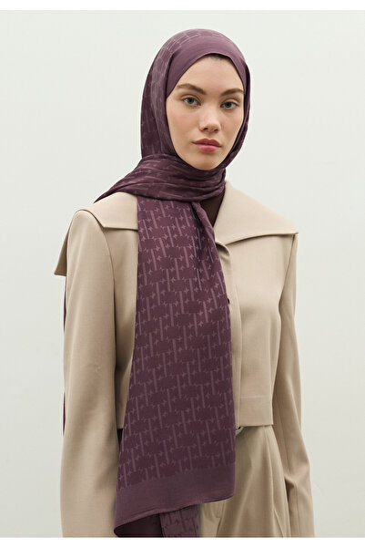 Freshscarfs Monogram Cotton Flower Jacquard Shawl Mürdüm