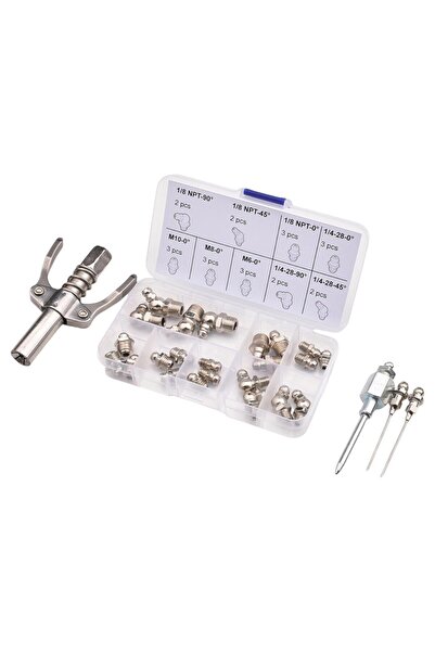 OEM Grease nipple kit with needle, nipples, head straightener, 90 degree elbow nipple adapter