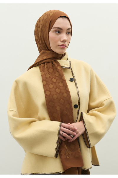 Fresh Oslo Cotton Flower Jacquard Shawl Walnut