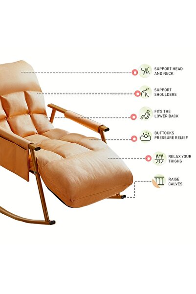 Roam shop Modern Rocking Recliner Chair with Ottoman – Upholstered Fabric Lounge Chair with High Back orange