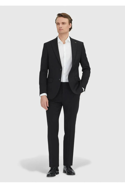 Ramsey Black Plain Modern Fit 100% Wool Suit