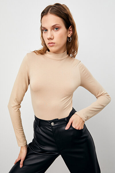 Bipantolon Women's Black Cream Bitter Brown Burgundy 4-Piece Half Turtleneck Basic Bodysuit