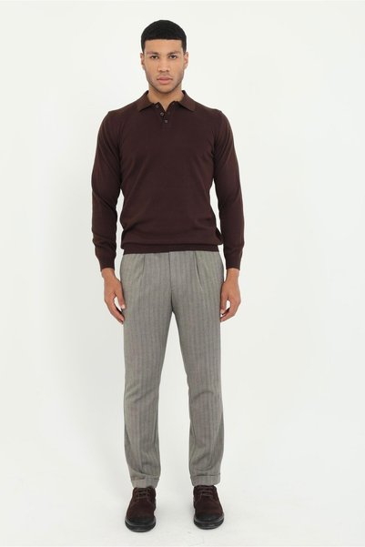 Dufy Men's Regular Fit Polo Neck Brown Knitwear