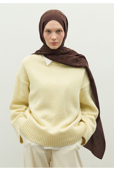 Fresh Oslo Cotton Flower Jacquard Shawl Chocolate Brown