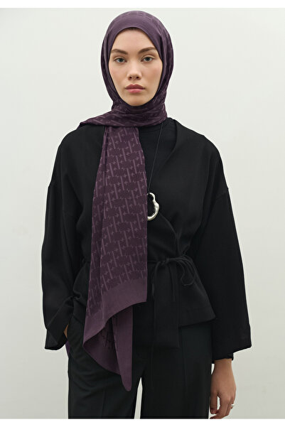 Freshscarfs Monogram Cotton Flosh Jacquard Shawl Eggplant Purple