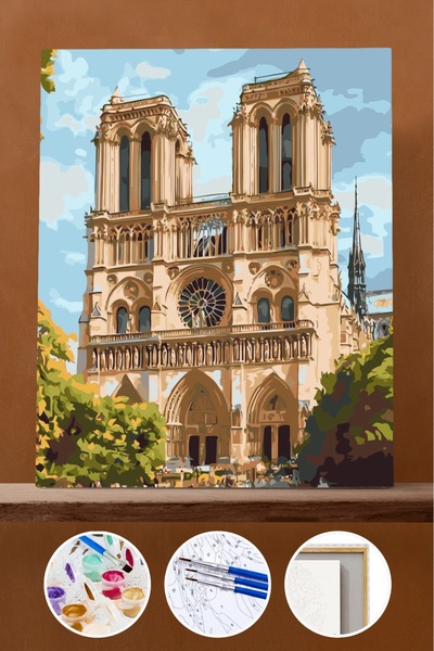 Pastelya Sayılarla Boyama Seti Çerçeveli Kasnaklı Muhteşem Notre Dame 50x65 c...