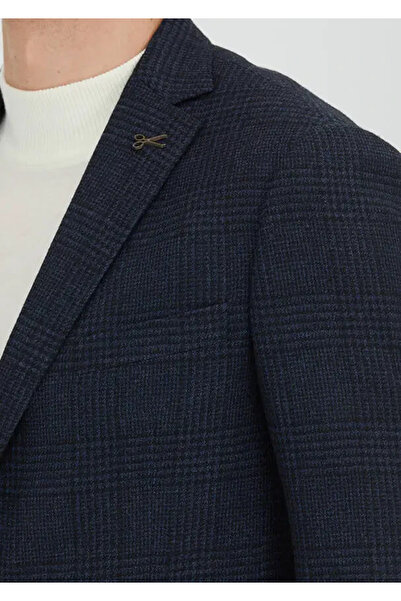 Ramsey Navy Blue Patterned Regular Fit 100% Wool Jacket