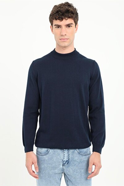 Dufy Lacivert Yarım Balıkçı Düz Regular Fit Erkek Triko