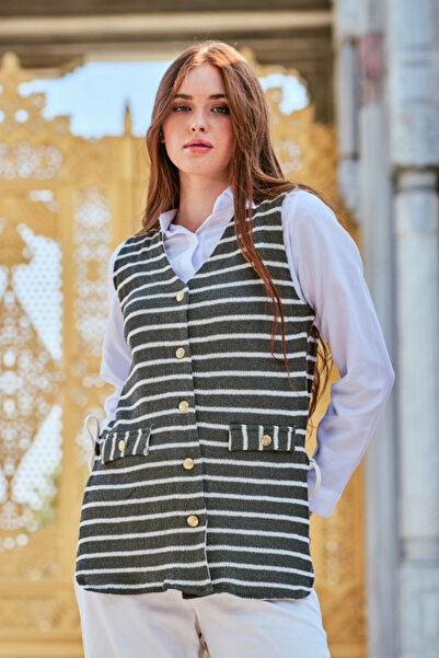 Hatun Atila Hatunatila Striped Knitwear Vest 7707 Green