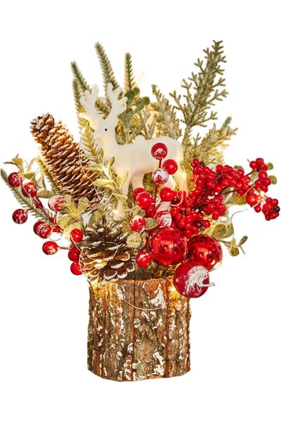 Generics MYELLU Xmas Small Lighted Tabletop Christmas Tree with Ornaments (Stump-Red, 27.9 cm)