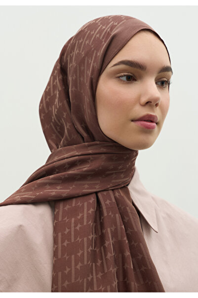 Freshscarfs Monogram Cotton Flosh Jacquard Shawl Cocoa