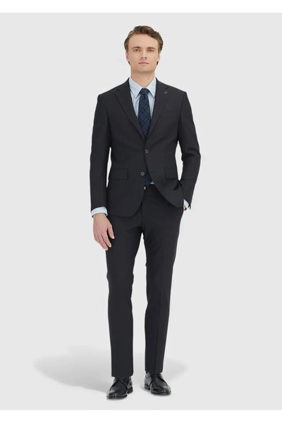 Ramsey Black Micro Modern Fit Wool Blended Suit