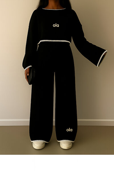 H&E LUXURY DESIGN طقم تريكو نسائي مكون من قطعتين بتفاصيل خياطة وتطريز