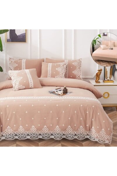 Casa de Vis Double bed linen set, satin cotton, 180x200 cm, 6 pcs, elastic, Vol-03