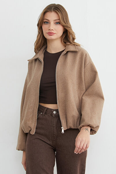 Fulla Moda Polo Neck Cashmere Bomber Jacket with Zipper Pockets