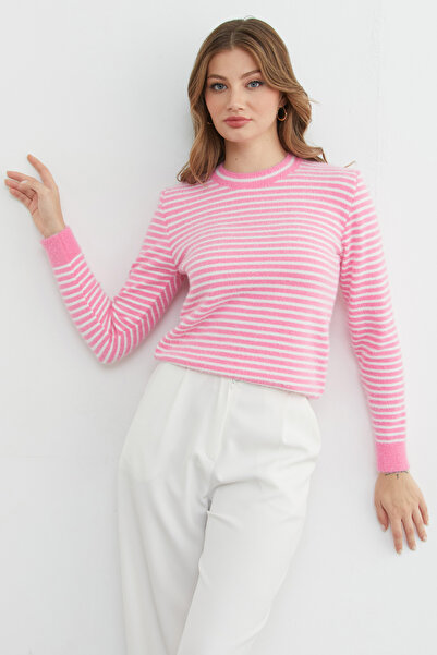 Fulla Moda Striped Bearded Sweater