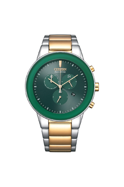 Citizen Eco-Drive Chronograph AT2244-84X Green Dial Two-Tone Stainless Steel Men's Watch