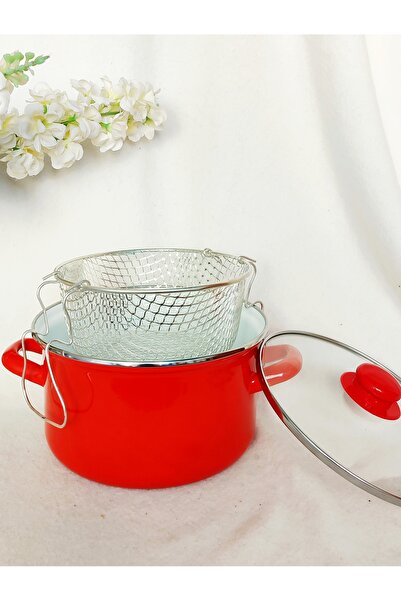 EBRULİEMAYE Orange Enamel Deep Frying Pot Oil-Saving Medium Size 3.4 Liters 22 cm Diameter